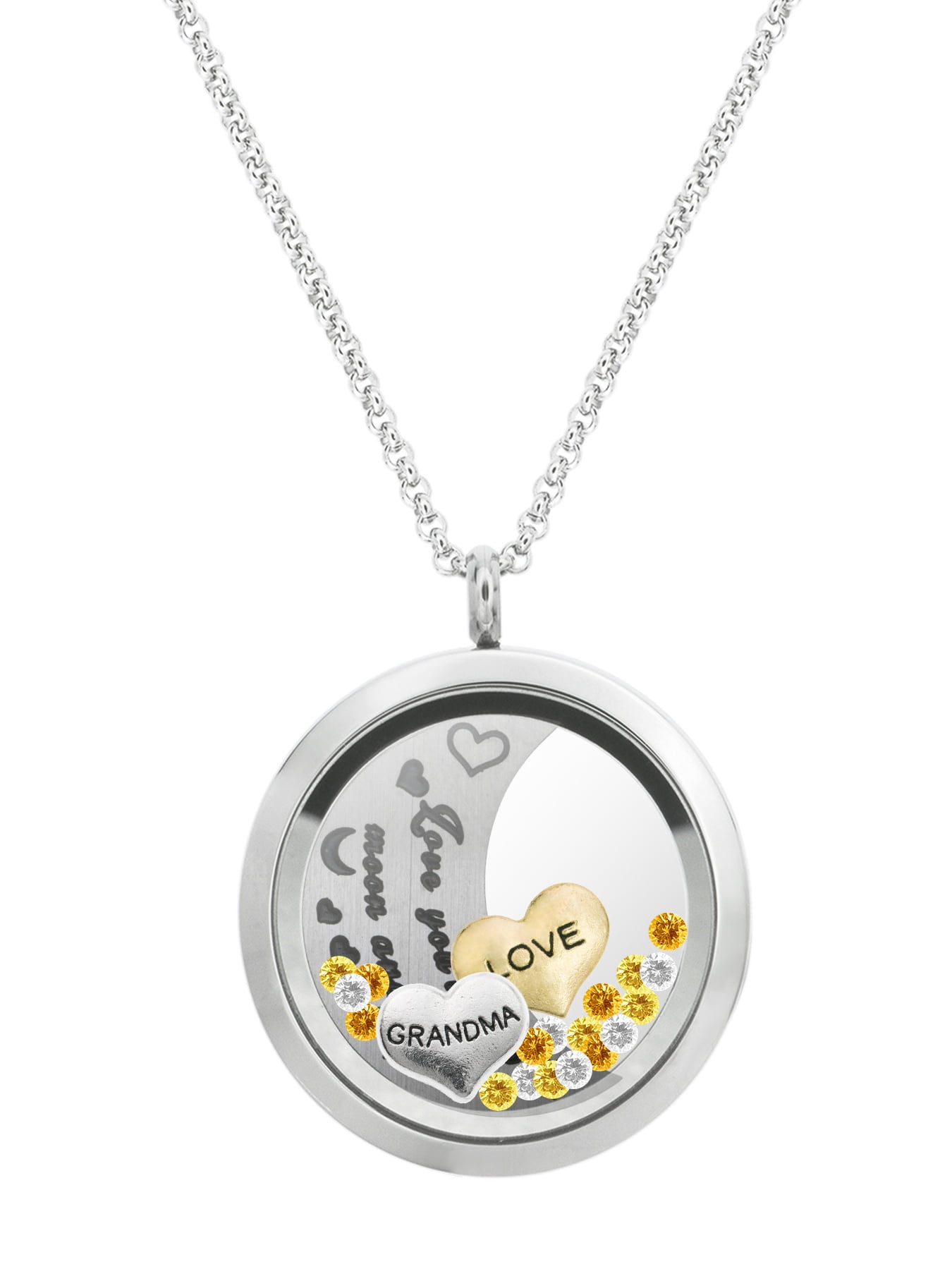 Queenberry Love You to The Moon and Back Family Floating Locket Crystal Charm Pendant Necklace