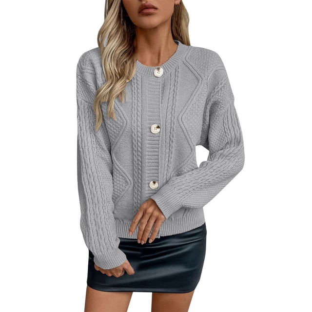 Pisexur Womens Jacket Open Front Cardigans Trench Coats Fall Jackets Women Round-Neck Solid Color Fall And Winter Long Sleeve Pullover Sweater