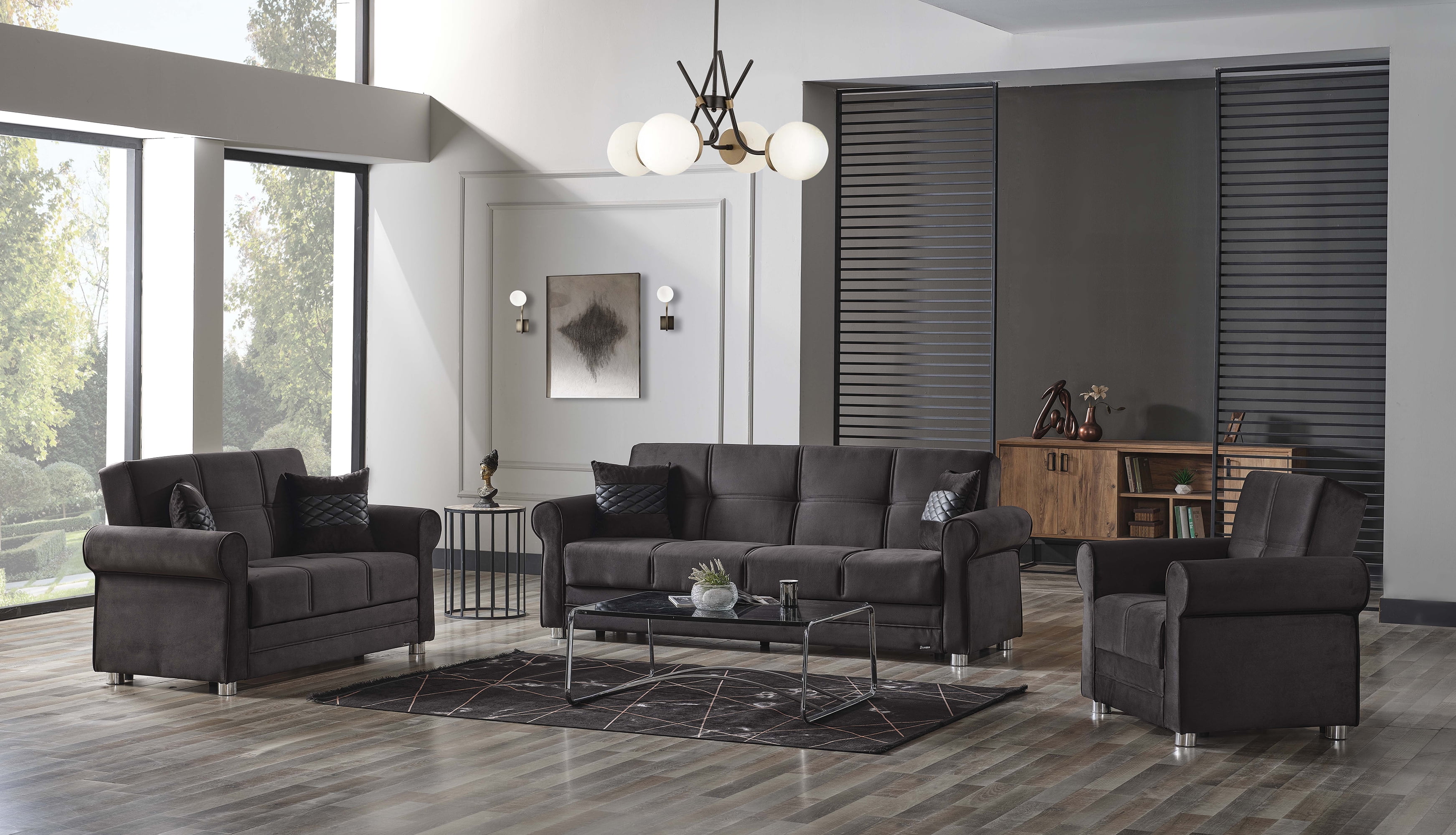 Ottomanson Convertible Sleeper Sofa Bed with Hidden Storage, Firm Comfort Couch, Black