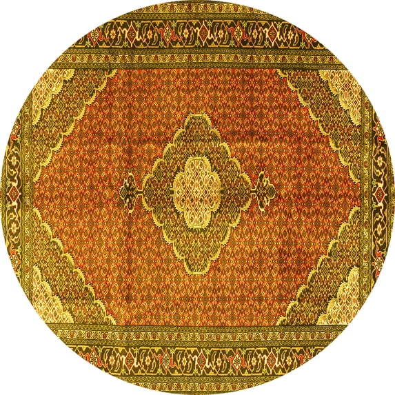 Ahgly Company Indoor Round Medallion Yellow Traditional Area Rugs, 8' Round