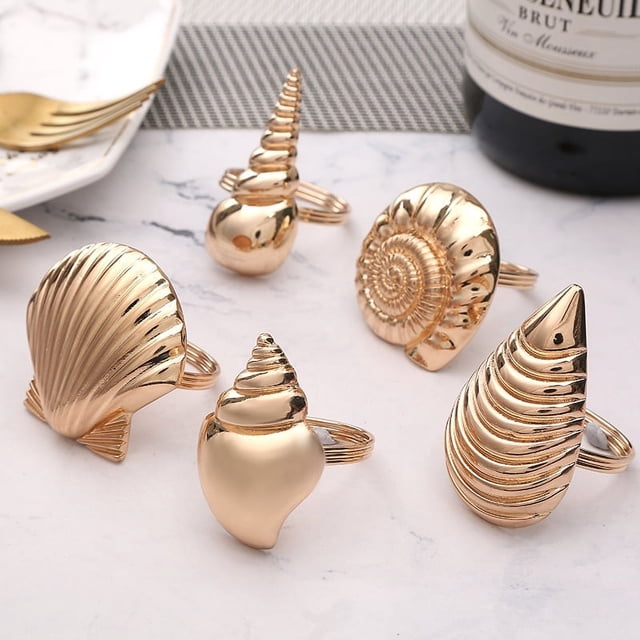Servilleteros metálicos temáticos de conchas marinas para recepciones de bodas, cenas, reuniones familiares, suministros de mesa