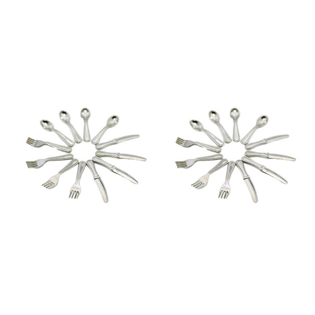 Vogacara 12 Uds. Platos en miniatura tenedor cuchara pequeña simulación vajilla modelo KitchenToys regalo significativo para niños niñas A-plata 2piezas
