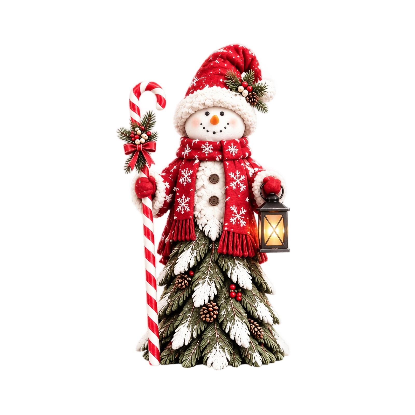 Christmas Snowman Figurines Tabletop Decor Resin Holiday Sculptures with Pine Tree Robe for Home Mantel Shelf Centerpiece