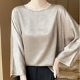 thumbnail image 6 of SSZMDLB Women Silk Satin Long Sleeve Tshirt Round Neck Flowy Casual Basic Blouse Travel Vacation Outfits Summer Tops, Beige L, 6 of 6