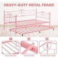 thumbnail image 6 of Twin Daybed with Trundle, Metal Trundle Bed, Sofa Bed Frame, Heavy Duty Metal Slats, for Living Room, Bedroom, Guest Room, Space Saving, Pink, 6 of 7