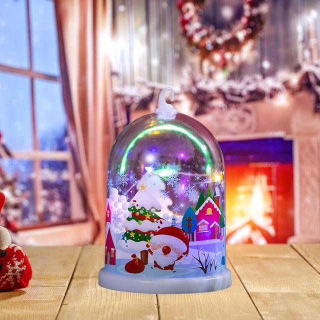 ZZkhGO Colorful Mini Christmas Tree Light, Battery Powered Snow Scene Night Light, Desktop Holiday Decoration with Santa