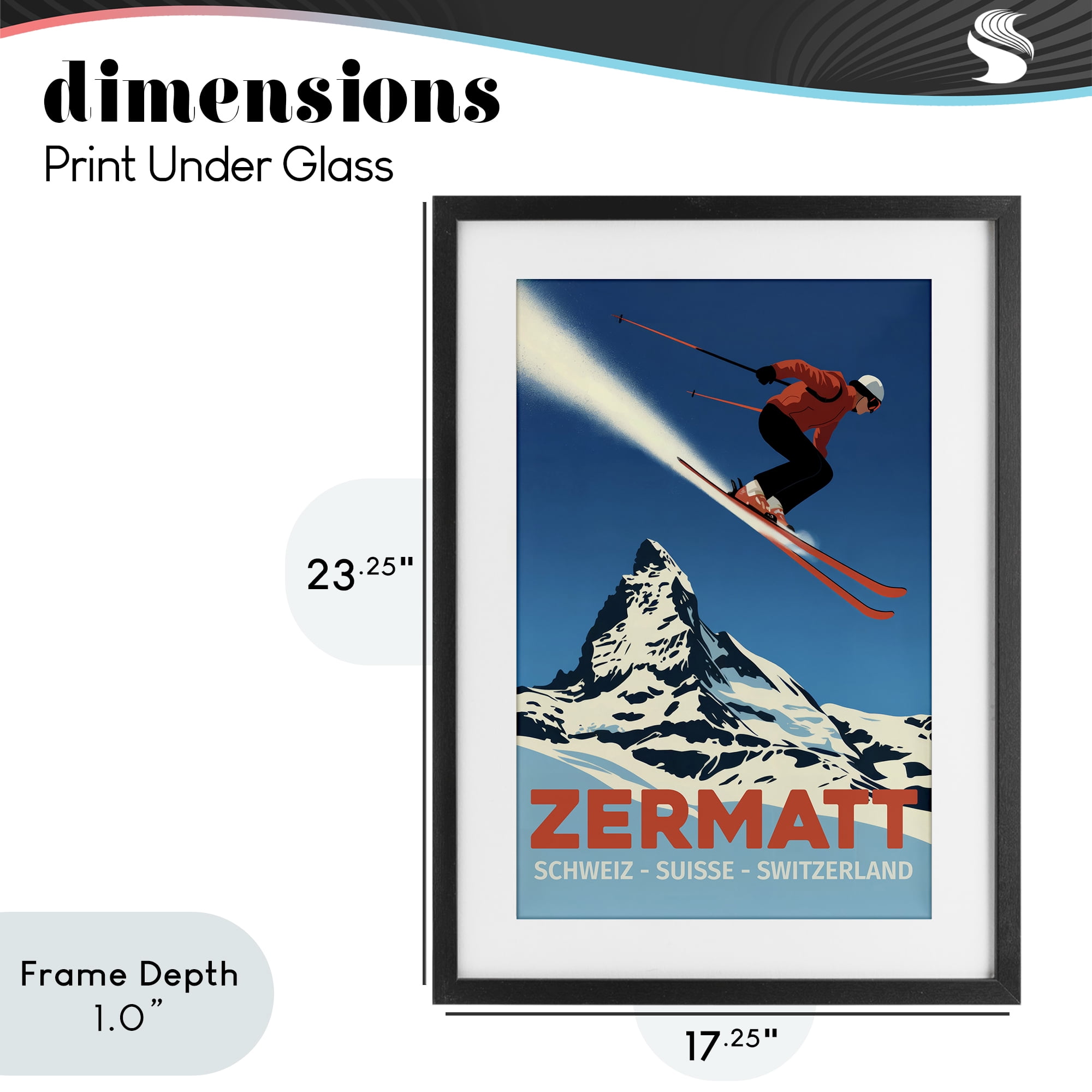 Stupell Industries Zermatt Ski Poster Black Framed Print Under Glass, design by Andreas Magnusson