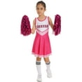 thumbnail image 4 of MSemis Kids Girls Cheerleader Outfits School Uniform Dress and Socks with Pom Poms Hot Pink 7-8, 4 of 6