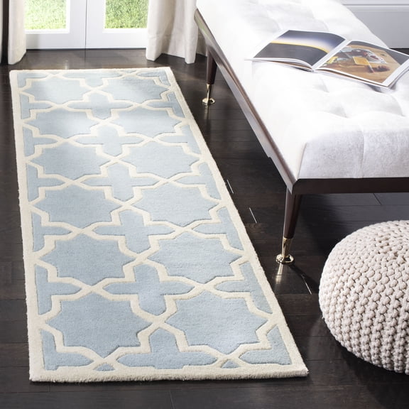 SAFAVIEH Chatham Giovanni Geometric Wool Runner Rug, Blue/Ivory, 2'3" x 7'