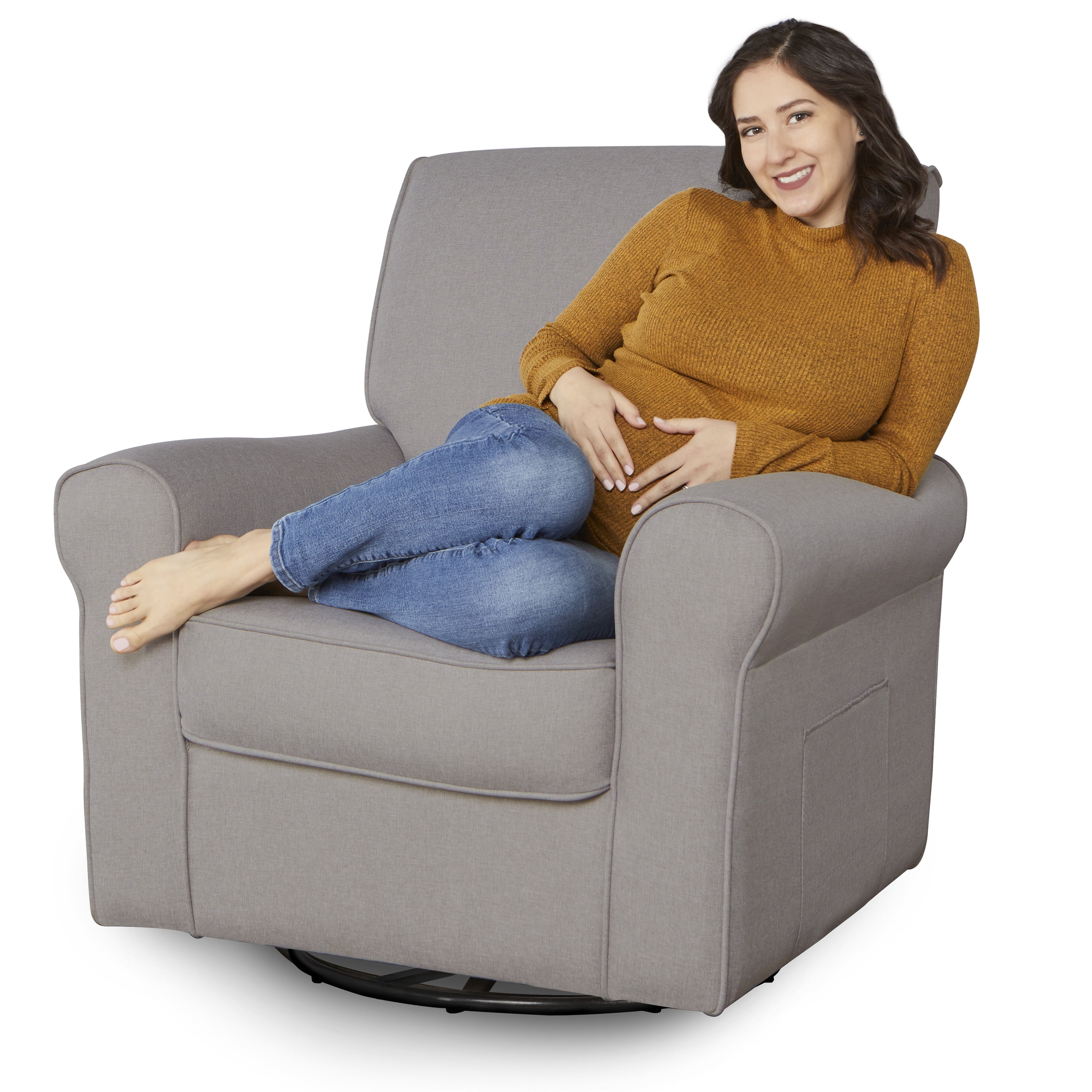 Evolur London Upholstered 360 Swivel l Glider I Rocker I Nursery Glider I Durable Soft Fabric in Fossil Finish