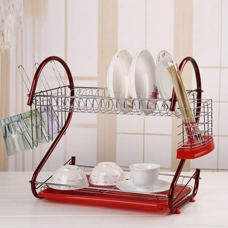 Bottom Basin Rack Finish (modern kitchen 2 Tier Chrome Kitchen Dish Drainer Drying Rack with Removable draining plastic bottom)