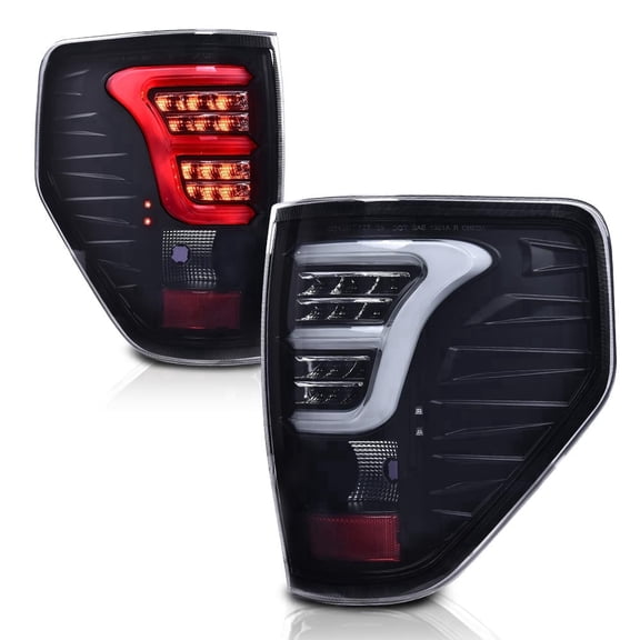 Tail Lights Assembly w/Wiring Harness Rear Brake Lamps Fit for Ford F150 2009-2014(Only Fit LED Style) Left & Right Smoke lens Black Housing White light bar Luces Traseras Faros Traseros