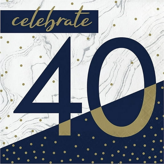 192 Count Bulk Pack Navy and Gold 40th Birthday Luncheon Napkins