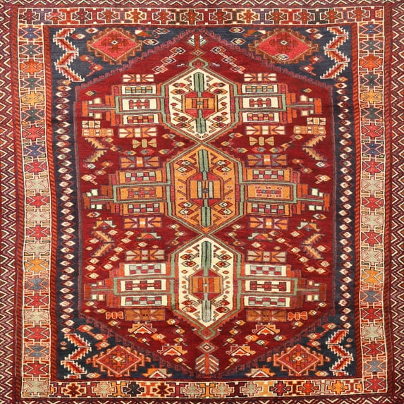 Ahgly Company Indoor Square Traditional Orange Brown Persian Area Rugs, 5' Square