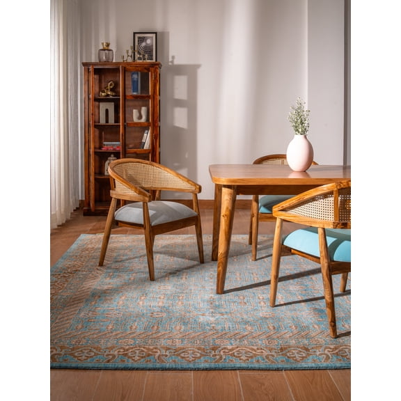 Rugsotic Carpets Hand Knotted Wool Area Rug 4'x6' Light Blue Oriental Rectangle Indoor Rug for Living Room, Bedroom Antimicrobial HM0009