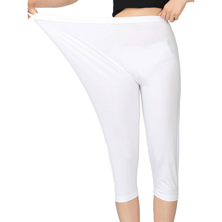 Frontwalk Capri Leggings for Women Plus Size Stretch Cotton Sleepwear  Oversized Lightweight Yoga Cropped Pants Bottoms White 6XL