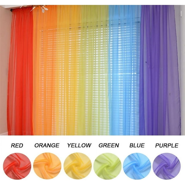 6pcs Rainbow Sheer Window Panel Colorful Backdrop Bright Curtains Set for Playroom Nurseries Bedroom