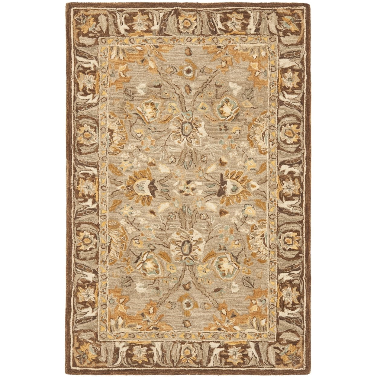 SAFAVIEH Anatolia Sharon Traditional Wool Area Rug, Dark Grey/Brown, 4' x 4' Round