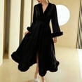 thumbnail image 4 of Wensltd Women Long Fluffy Trim Bath Robe Solid Soft Lightweight Comfy Loose V Neck Nightwear Set, 4 of 5
