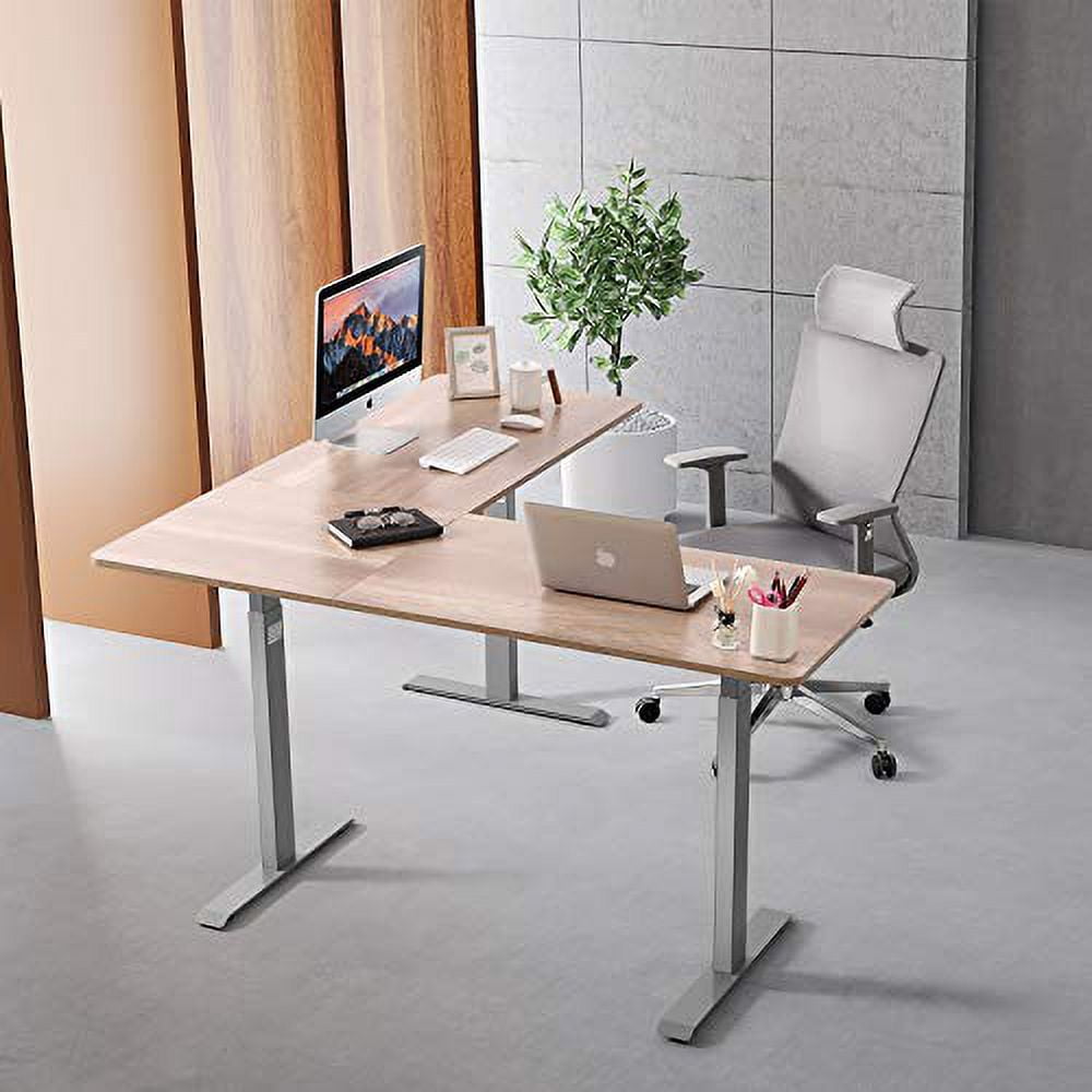 UNICOO® L Shaped Crank Height Adjustable Standing Desk, Sit to Stand up Corner Desk, L-Shaped Standing Workstation (Grey Frame/Antique Oak Top - L Shape Crank)