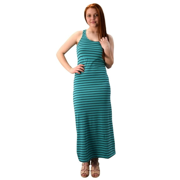 Peach Couture Racerback Summer Maxi Dress Striped Solid Sundress