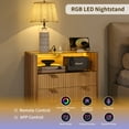 thumbnail image 7 of 31" LED Night Stand with Charging Station & 3 Drawers, Fluted Bedside Table with Glass Top and Open Shelf, Large Storage End Table for Bedroom, Office, Living Room, Oak, 7 of 7