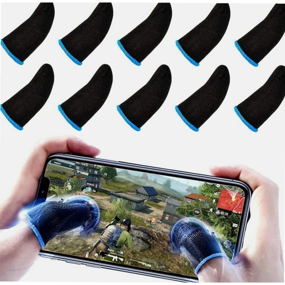PUBG Mobile Finger Sleeves for Gaming | Pack of 10 | Thumb Sleeves for Mobile Gaming | PUBG COD Fortnite | Anti Sweat Anti Dryness Breathable Fiber | Pro Gaming Finger Gloves | (Blue)