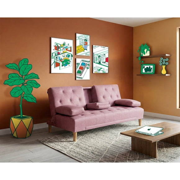Sofá Cama de Lino Makora Palo de Rosa Con Portavasos