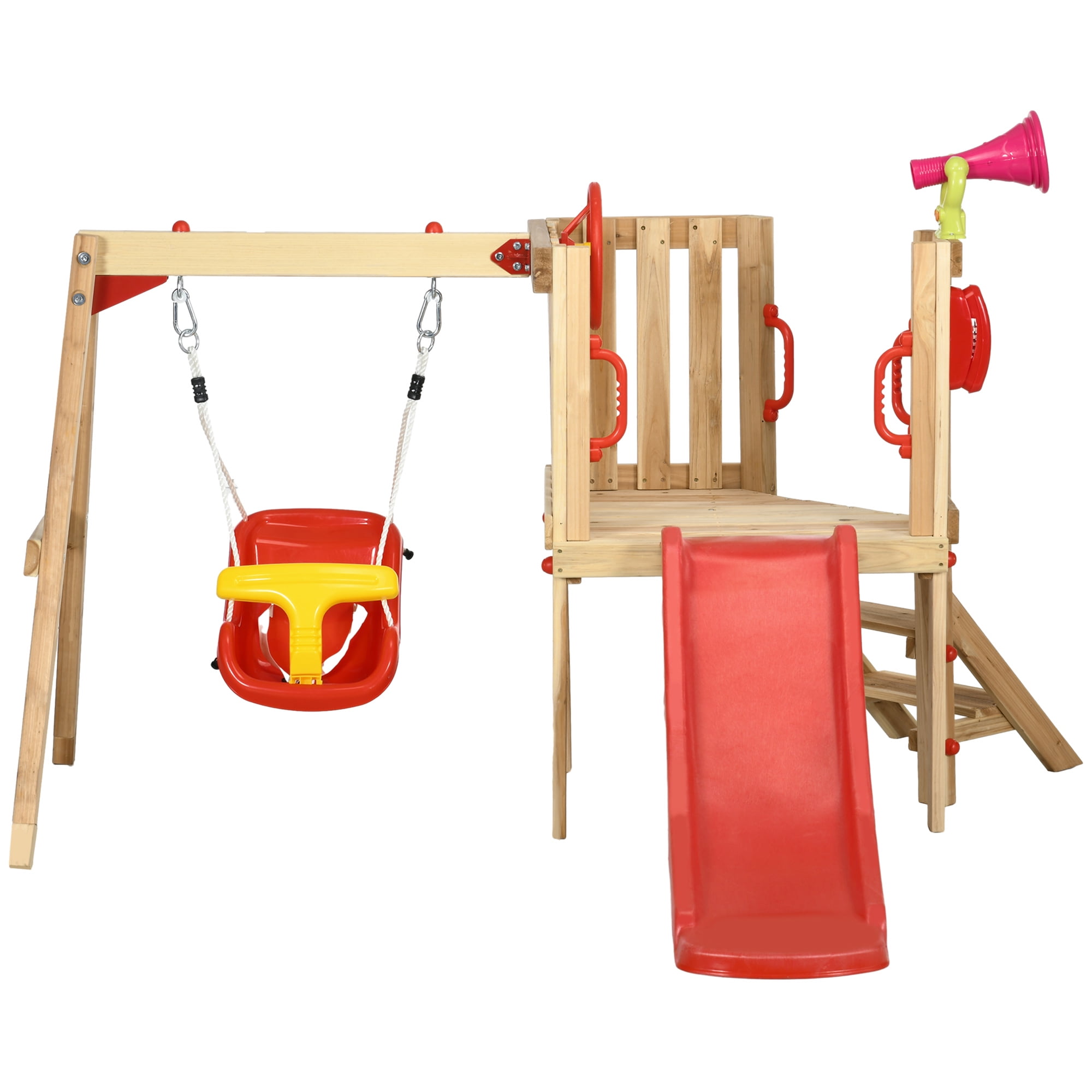 Kids Swing Set with Captain's Wheel Telescope Mailbox 220 lbs Capacity for Ages 1.5-4 Pretend Play