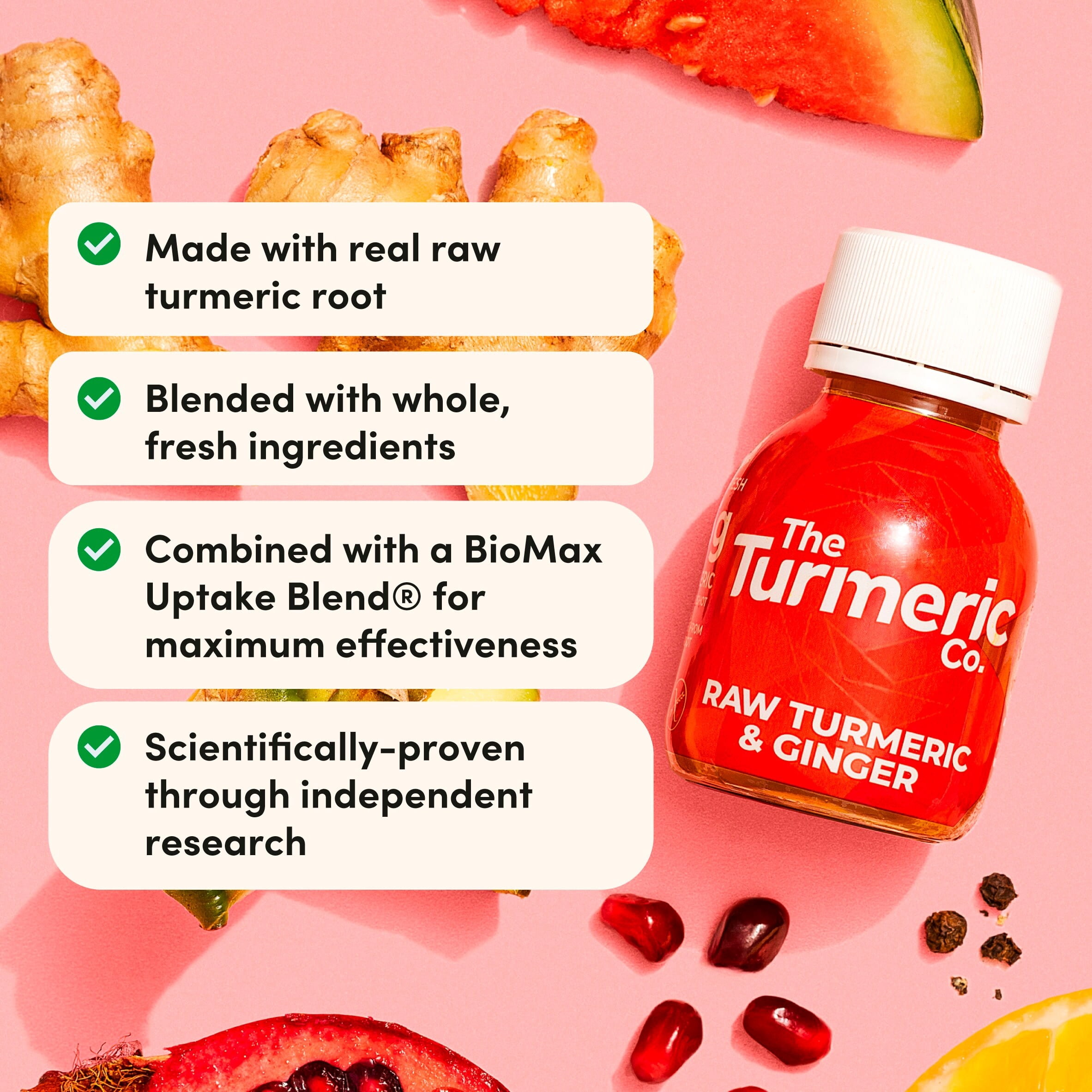 The Turmeric Co Raw Turmeric & Ginger 60ml x 3 pack, Imported from Britain