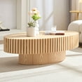 thumbnail image 6 of Williamspace Oval Coffee Table, 43.7"x24.8" Modern Handcraft Relief Wood Coffee Table Side Table Accent End Table Center Table for Living Room Apartment Bedroom, Oak, 6 of 9