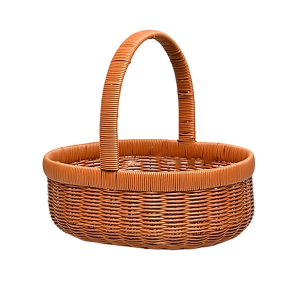 Cesta de fruta tejida ovalada con asa extendida, rústica, ligera y resistente para comestibles. Talla M