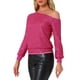 thumbnail image 4 of INSPIRAR CHIC Blusas de Hombros Descubiertos con Lentejuelas para Mujeres, Top Brillante de Manga Larga para Fiesta Disco en Rosa Fucsia, 4 of 6