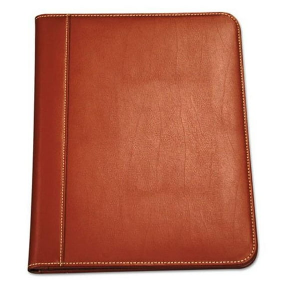 Samsill 71716 Contrast Stitch Leather Padfolio, Tan