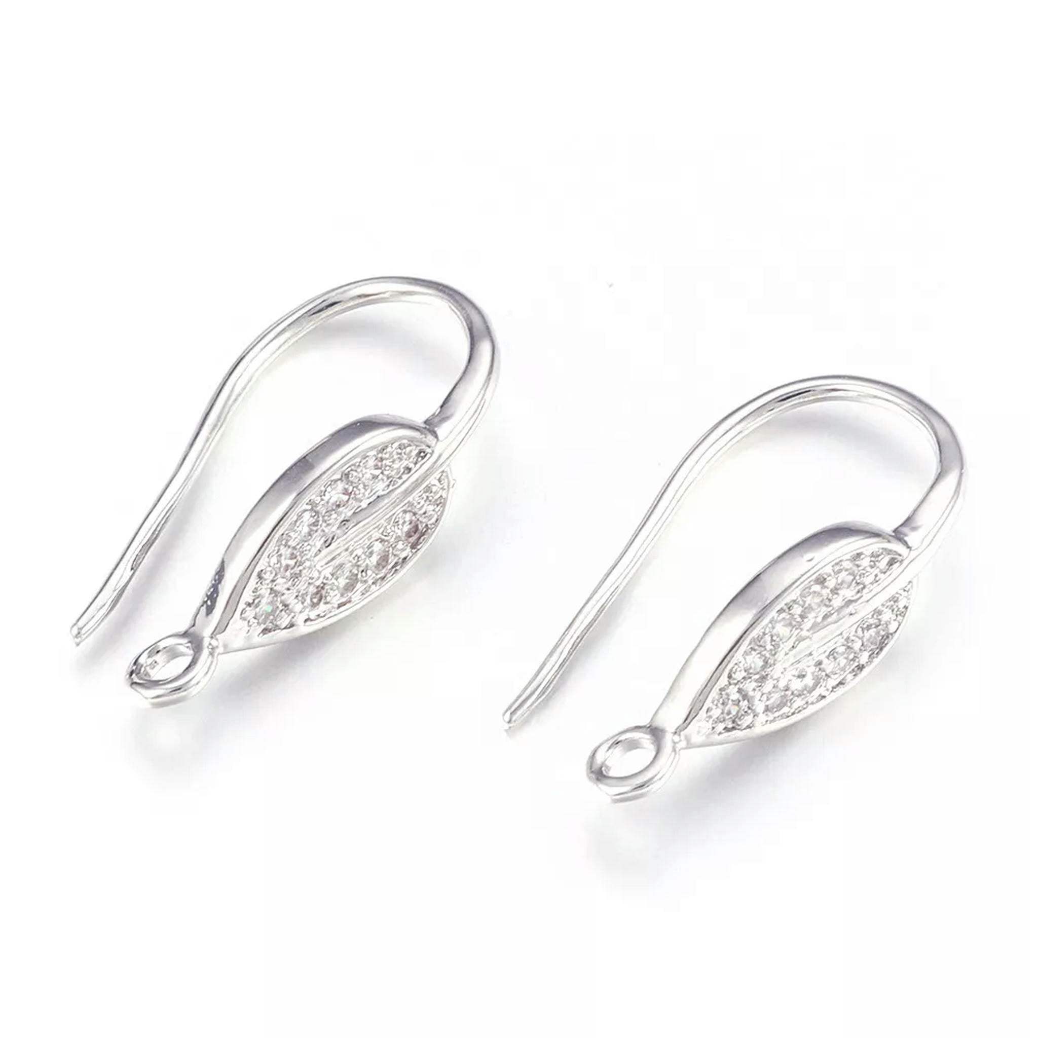 EOEMY 20Pcs Brass Cubic Zirconia Earring Hooks Drop French Earwire Platinum Loop 21mm