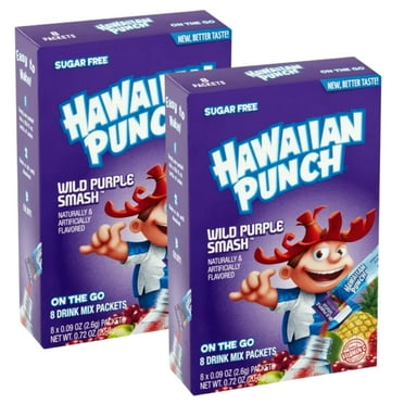 Hawaiian Punch Singles To Go Powder Drink Mix Zero Sugar, Low-Calorie Wild Purple Smash Flavored On The Go Water Enhancer Mix Packets for Lunch Picnics Outdoor Beverages 2 Boxes (16 Servings)