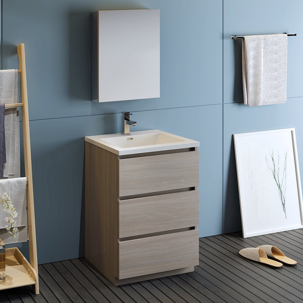 Lazzaro 24 Gray Wood Free Standing Modern Bathroom Vanity W Medicine Cabinet Walmart Com Walmart Com
