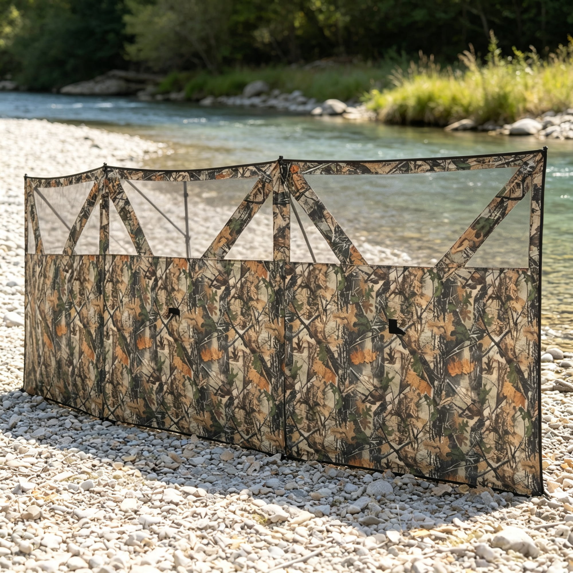 Hunting Blind, 3-Panel 176" x 58.3" with Quick-Access See Through Windows for Fast Setup Hunting & Camping, Camouflage