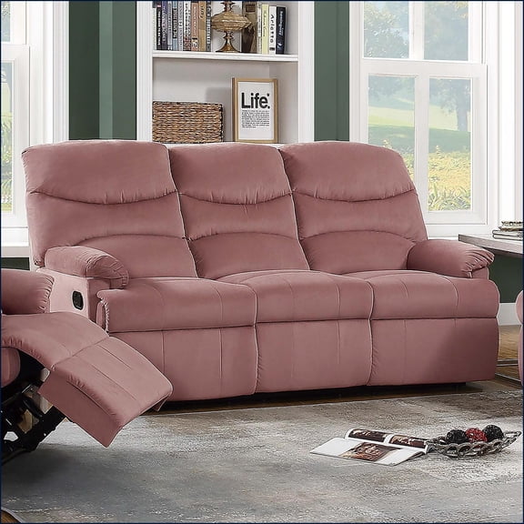 Recliners | 3-Seater Manual Reclining Sofa | Pink Velvet with Plush Arm Pillows