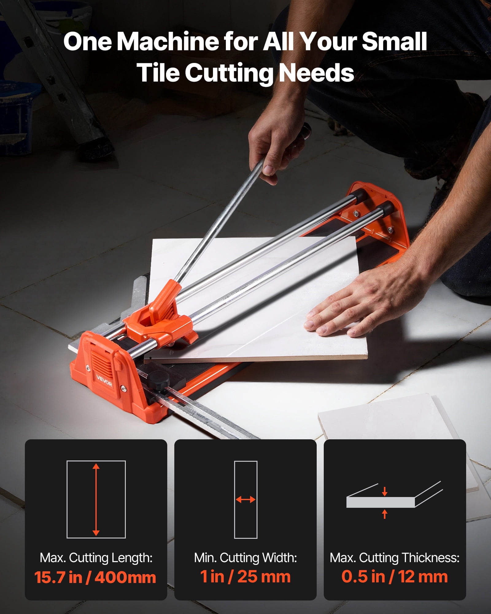 VEVOR 17-Inch Manual Tile Cutter for Wall & Polished Tiles,Double Rails for Precise Cutting, Tungsten Carbide Wheel,Non-Slip Handle,Anti-Displacement Pressure Rod,Precise Cuts for Pros & Beginners