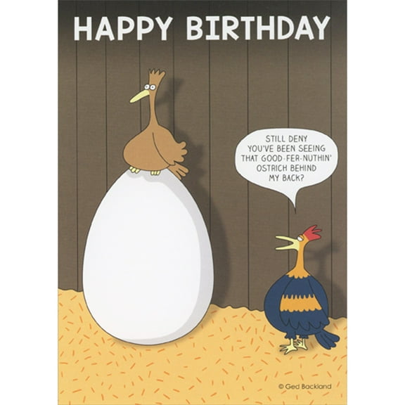 Oatmeal Studios Chicken Sitting on Huge Ostrich Egg Funny Birthday Card