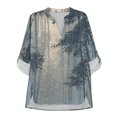 thumbnail image 3 of FKELYI Retro Bamboo Print Faux Linen Shirts for Women Blouse Relaxed Fit Beach Vacation Outfits with Side Slit Hem Design Casual Tees for Ladies, 5XL, 3 of 5