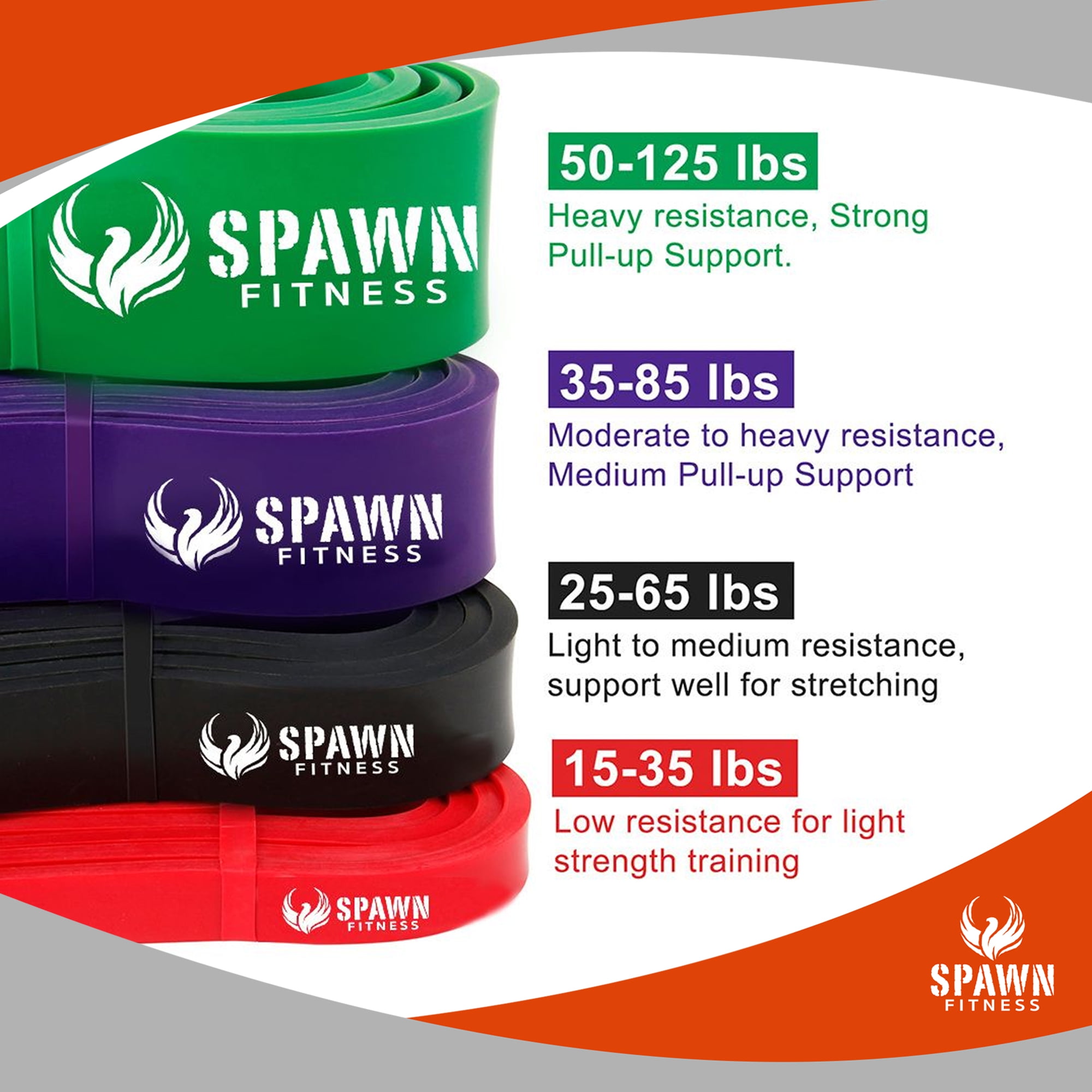 Spawn Fitness Pull Up Assistance Bands 4-piece and Resistance Band with Handle Set