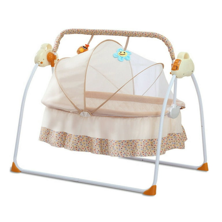Oukaning Electric Foldable Baby Swings Bed Infant Auto Swing Crib with Safety Belt Music