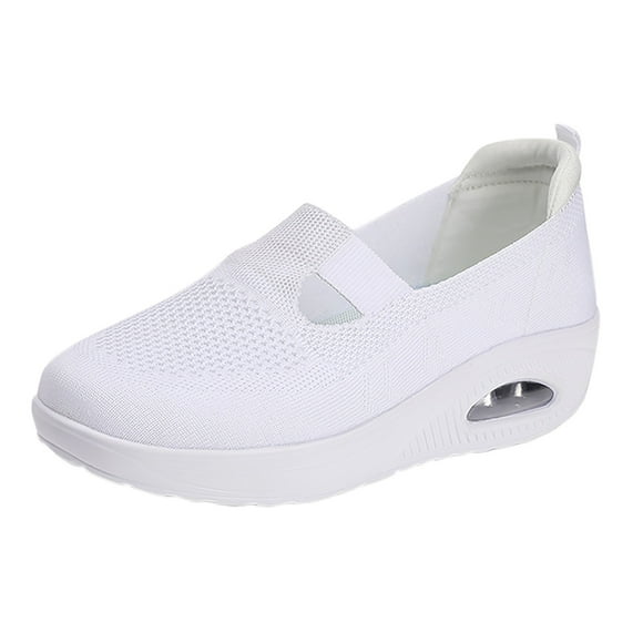 Bmisegm Women's Spring and Summer Flying Mesh Surface Breathable Casual Women's Shoes Wedge Heel Thick Sole Air Cushion Shoes Women's Shoes Single Shoes Womens Casual Shoes White 41