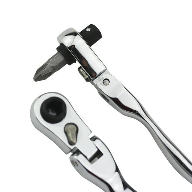 Mini Llave de Trinquete de 1/4 de Pulgada, Llave de Trinquete de Acero Cromado de Acero Cromado de 72 Dientes Con Zócalo y Controlador de bits Doble Cabezal para Espacios