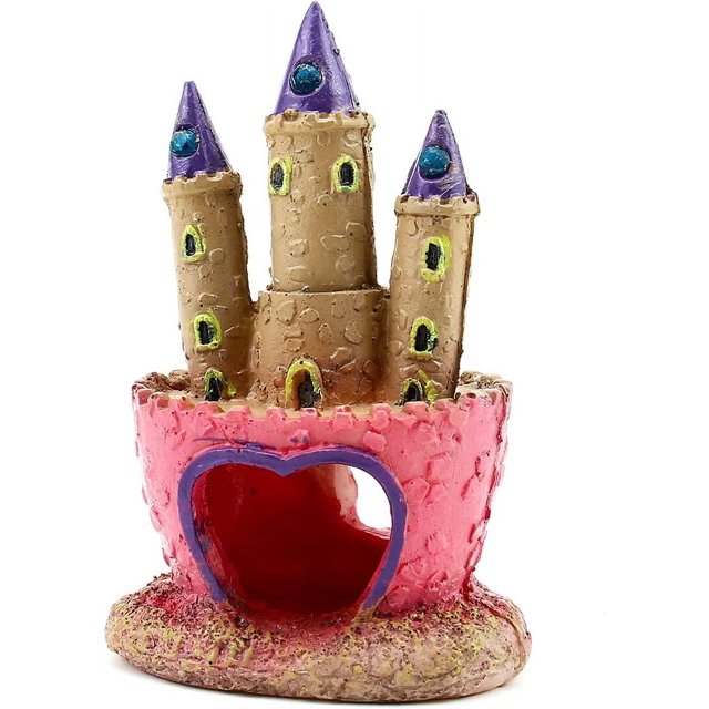 Decoración de castillo de dibujos animados para acuario, torre de castillo de resina, adornos para pecera con cuevas, casa de peces para Betta, descanso para dormir, ocultar raza de juego