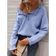 thumbnail image 6 of Women Sweaters Fall Winter Clothes Long Sleeve Button Up Ruffle Crew Neck Casual Knitted Pullover Tops Sky Blue M, 6 of 8