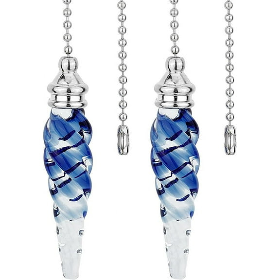 2Pcs Ceiling Fan Pull Chain 15 Inches Decorative Glass Beaded Ball Pull String Ornament Pendant Extension Chains for Ceiling Light Lamp Fan Chain Extender Blue