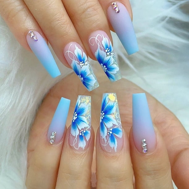 Uñas postizas extraíbles con pegamento, uñas de Ballet con diseños, degradado, marrón brillante, prensa en uñas, ataúd, purpurina, 24 piezas